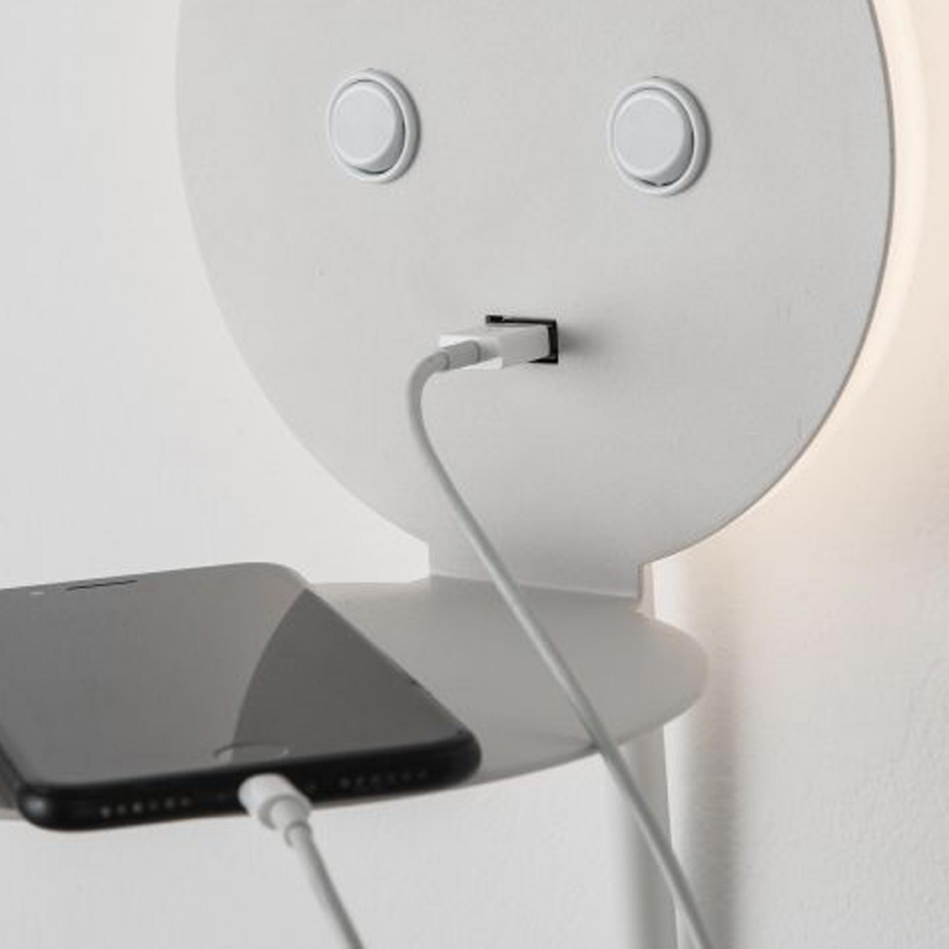 Flexibele wandlamp CLIP 2x LED met plankje en USB | Wit