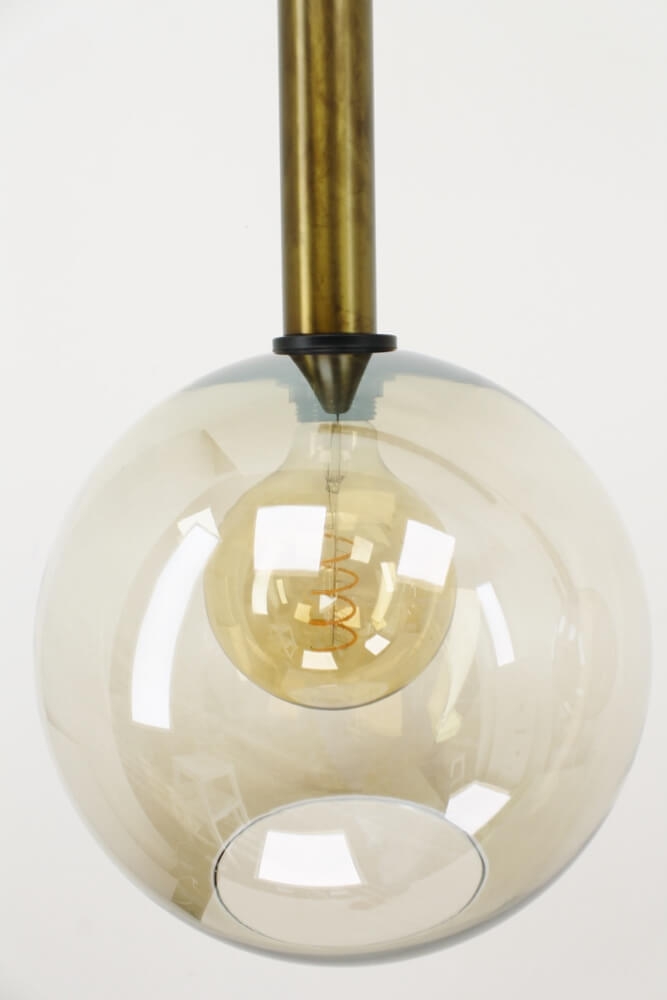 Glazen 3-lichts bronzen kokerhanglamp BALLS smoke fumé | Balk 130 cm