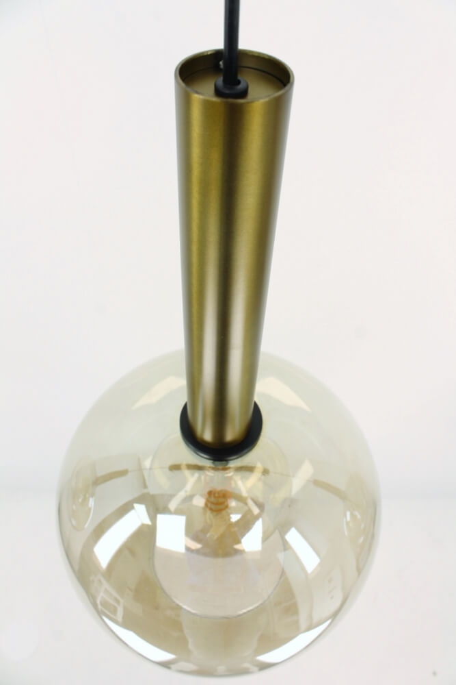 Glazen 3-lichts bronzen kokerhanglamp BALLS smoke fumé | Balk 130 cm