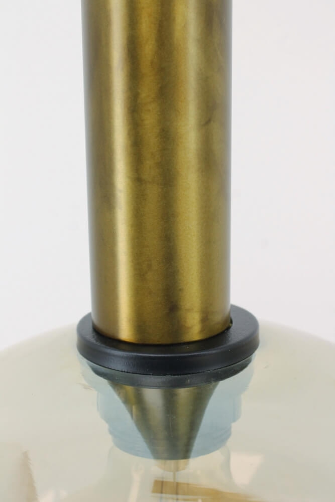 Glazen 3-lichts bronzen kokerhanglamp BALLS smoke fumé | Balk 130 cm