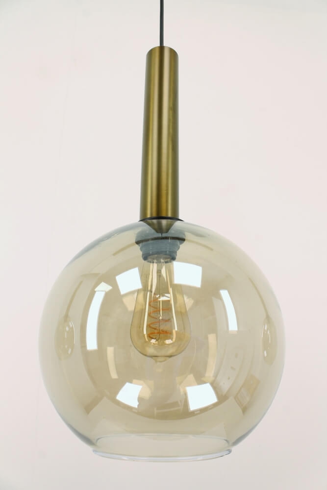 Glazen 3-lichts bronzen kokerhanglamp BALLS smoke fumé | Balk 130 cm