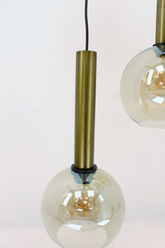 Glazen 5-lichts bronzen kokerhanglamp BALLS smoke fumé | Ronde plaat 50 cm