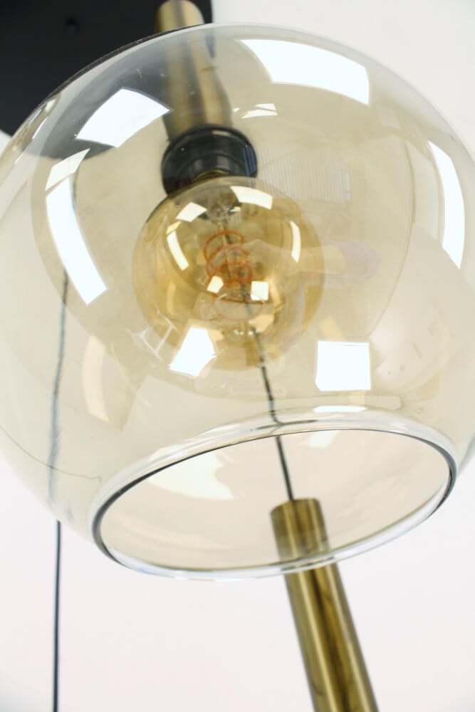 Glazen 5-lichts bronzen kokerhanglamp BALLS smoke fumé | Ronde plaat 50 cm