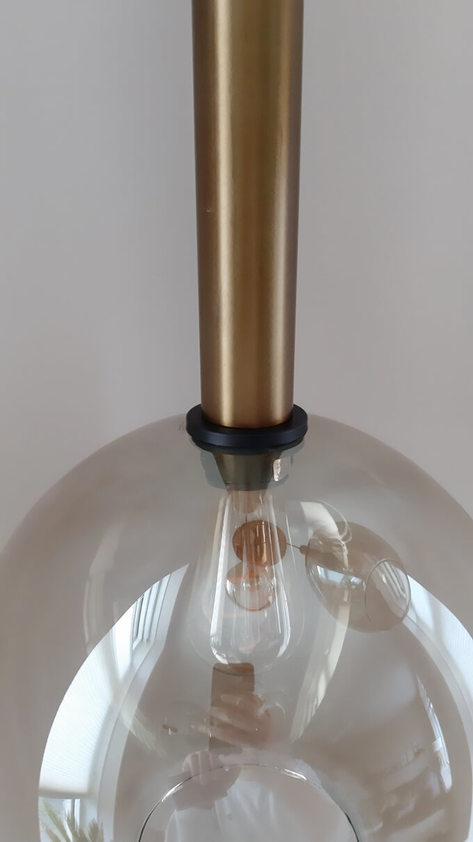 Glazen 3-lichts bronzen kokerhanglamp BALLS smoke fumé | Ronde plaat 35 cm