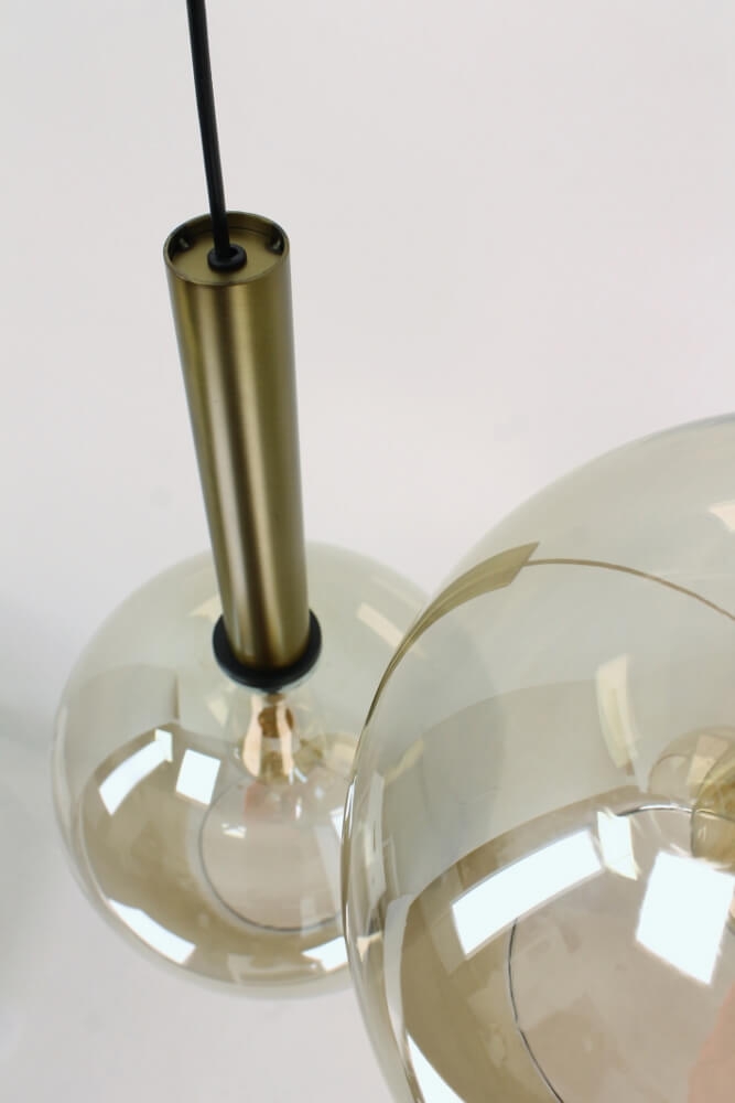 Glazen 3-lichts bronzen kokerhanglamp BALLS smoke fumé | Ronde plaat 35 cm