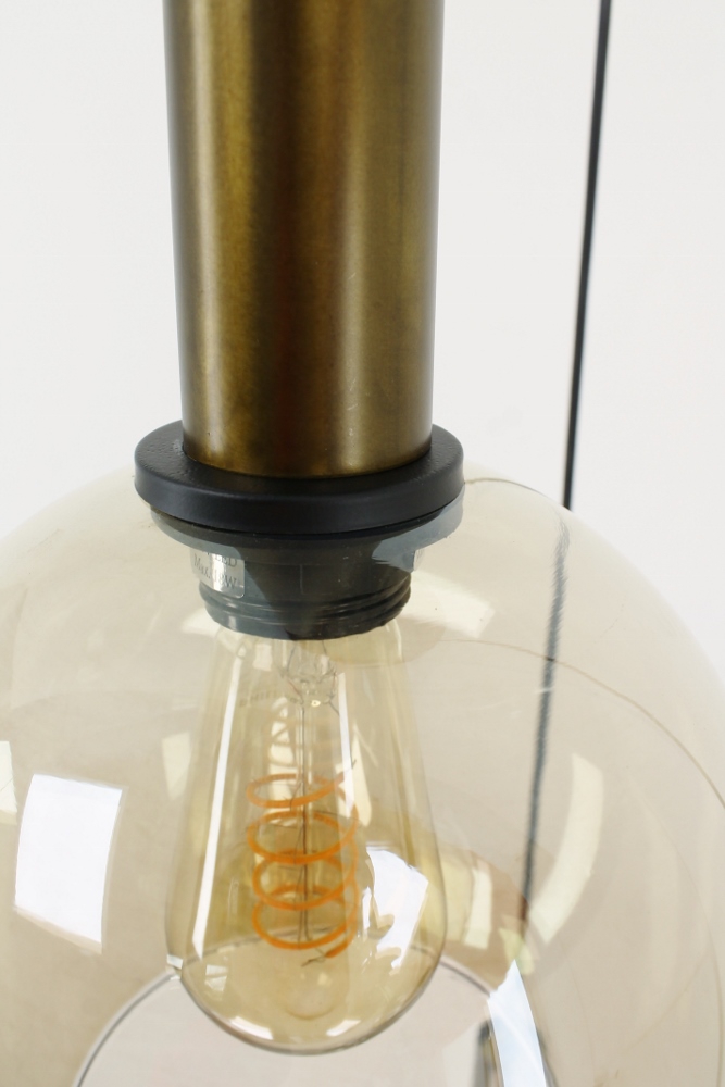 Glazen 3-lichts bronzen kokerhanglamp BALLS smoke fumé | Ronde plaat 35 cm