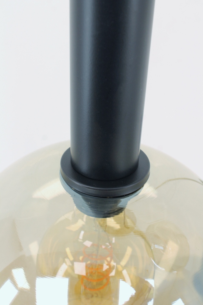 Glazen 3-lichts zwarte kokerhanglamp BALLS smoke fumé | Ronde plaat 35 cm