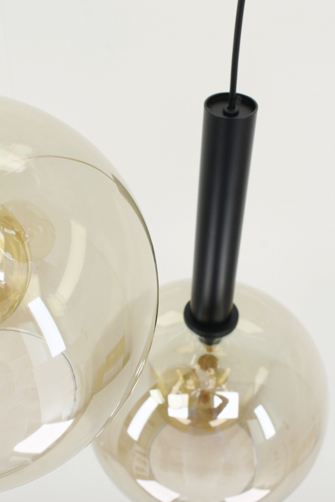 Glazen 3-lichts zwarte kokerhanglamp BALLS smoke fumé | Ronde plaat 35 cm