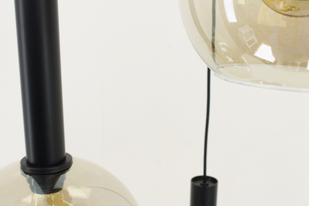 Glazen 3-lichts zwarte kokerhanglamp BALLS smoke fumé | Ronde plaat 35 cm