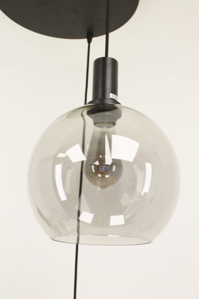 Hanglamp SONDRA licht smoke zwart op plaat Ø 35 cm | 3x glas Ø 25 cm