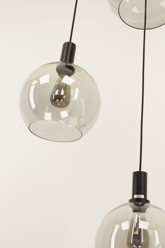 5-lichts hanglamp SONDRA licht smoke zwart | Ronde plafondplaat 50 cm