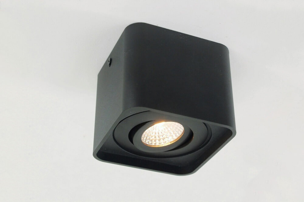 Kantelbare WarmGlow LED opbouwspot FLAT FIX waterdicht | Zwart