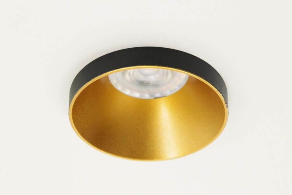 Ronde inbouwspot zwart met goud CLICK&FIX licht verdiept | 8,2 cm