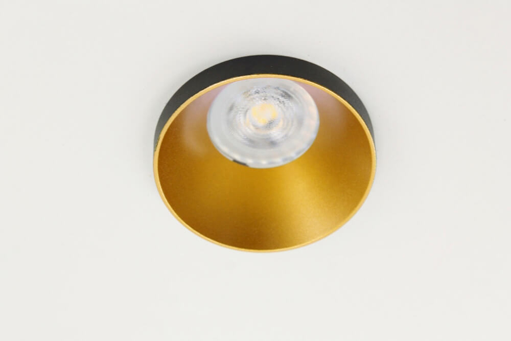 Ronde inbouwspot zwart met goud CLICK&FIX licht verdiept | 8,2 cm