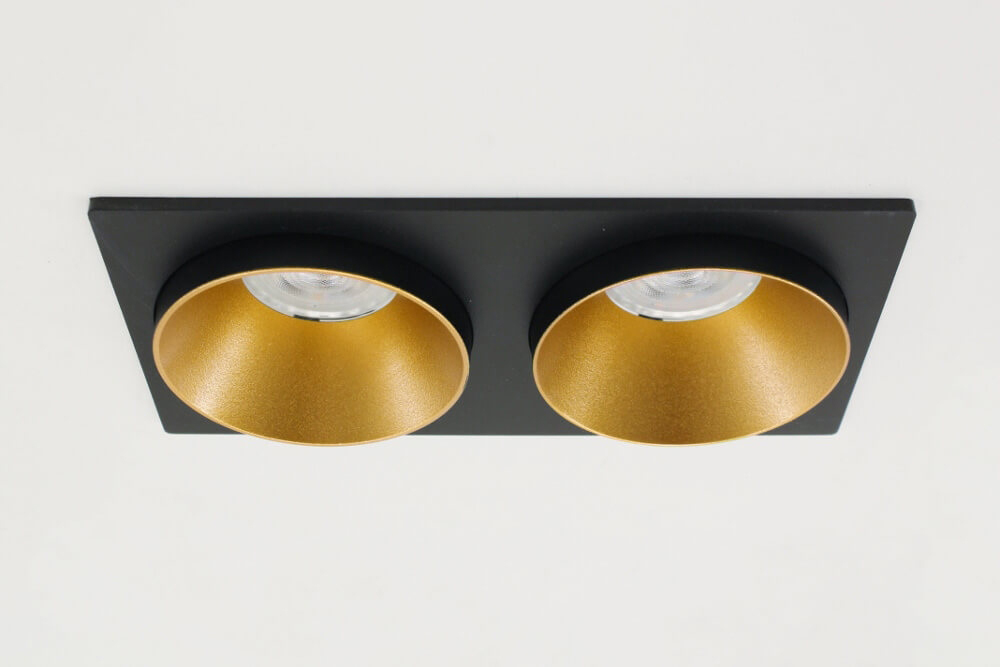 Inbouwspot 2-voudig zwart met goud CLICK&FIX licht verdiept | 10 x 19,5 cm