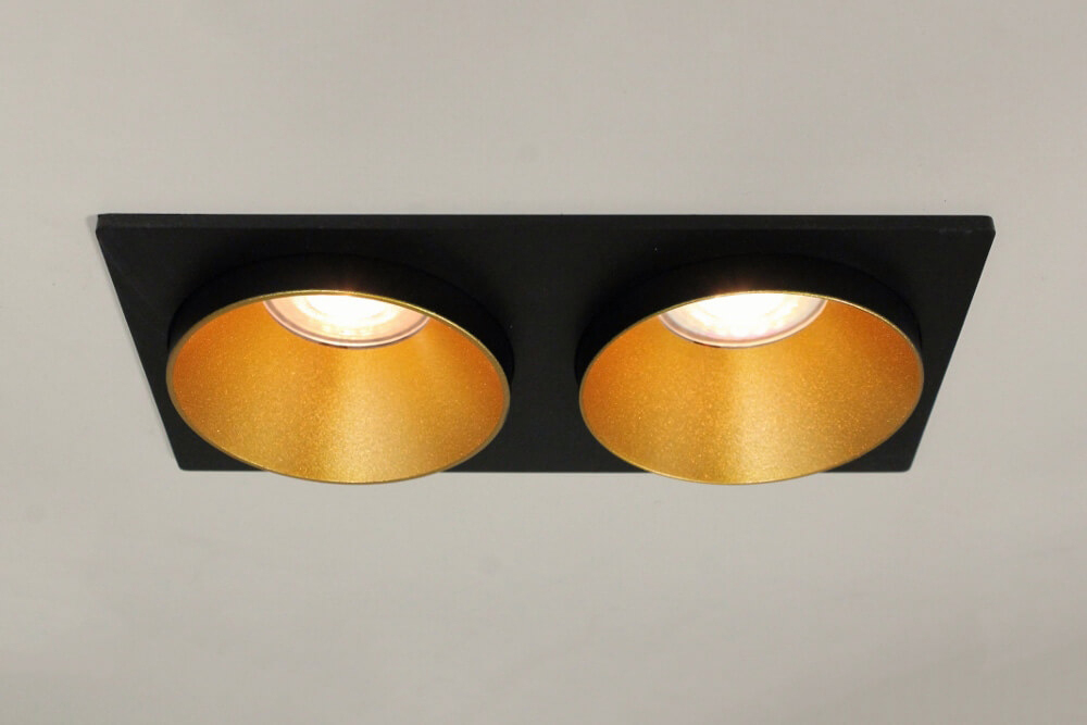Inbouwspot 2-voudig zwart met goud CLICK&FIX licht verdiept | 10 x 19,5 cm