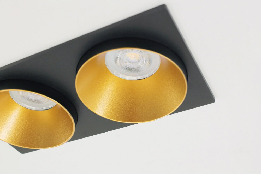 Inbouwspot 2-voudig zwart met goud CLICK&FIX licht verdiept | 10 x 19,5 cm