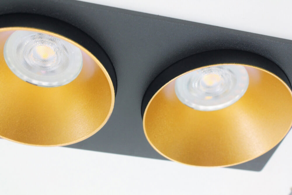 Inbouwspot 2-voudig zwart met goud CLICK&FIX licht verdiept | 10 x 19,5 cm
