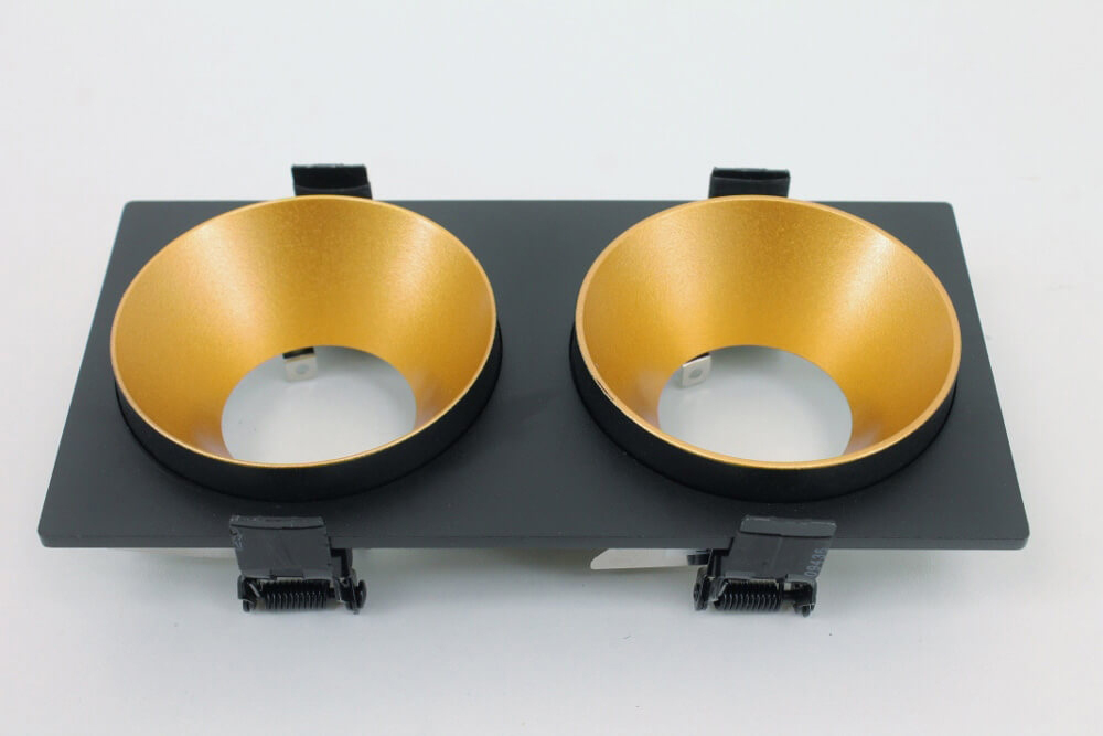 Inbouwspot 2-voudig zwart met goud CLICK&FIX licht verdiept | 10 x 19,5 cm