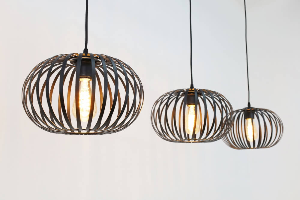 Sierlijke draad hanglamp BOLERO zwart | 3x Ø 30 cm