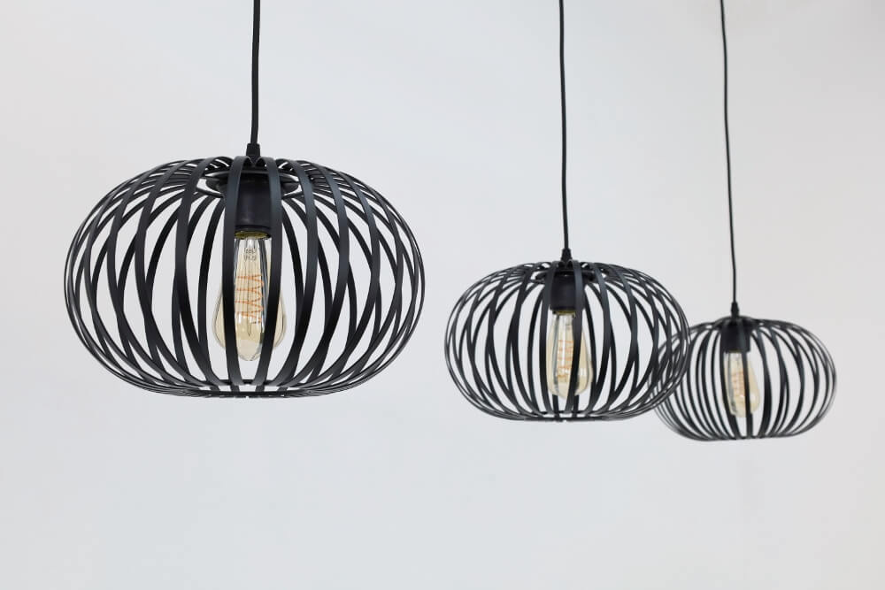 Sierlijke draad hanglamp BOLERO zwart | 3x Ø 30 cm