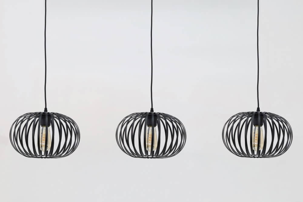 Sierlijke draad hanglamp BOLERO zwart | 3x Ø 30 cm