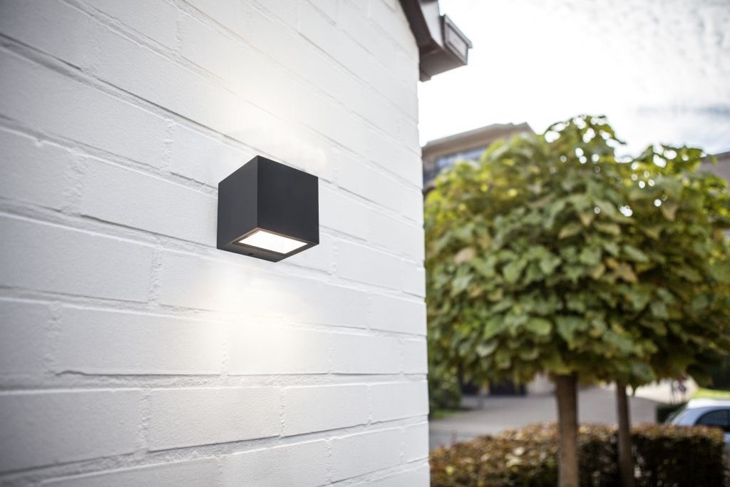 Strakke buitenlamp GEMINI vierkant up down | Zwart 9 cm