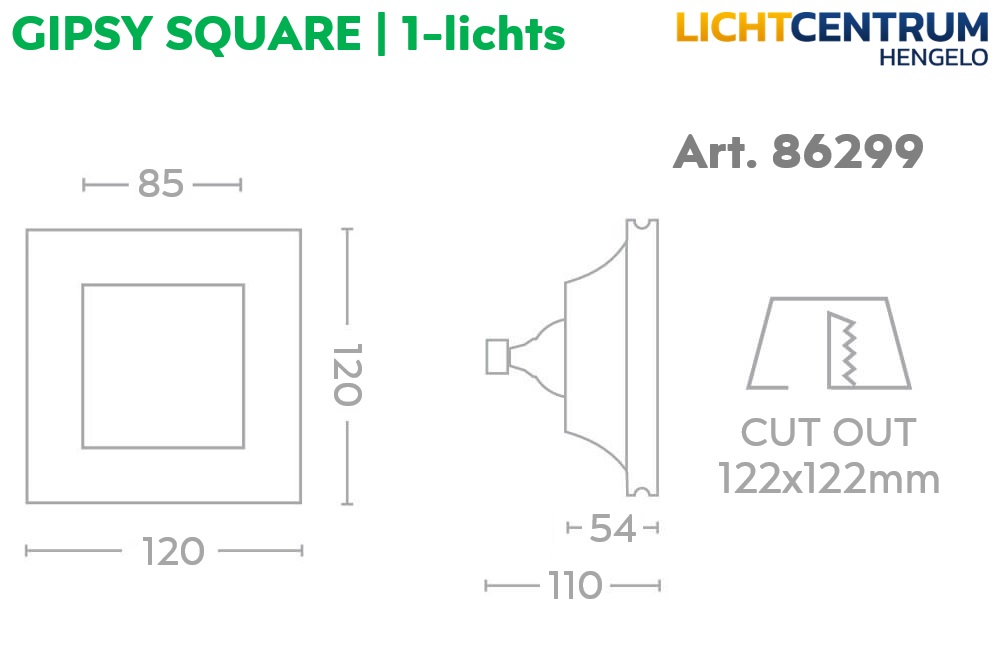 Trimless inbouwspot GIPSY SQUARE 1-lichts | Overschilderbaar