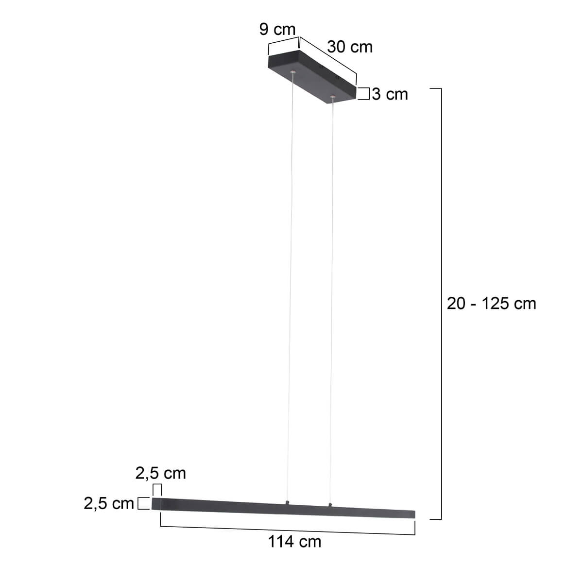 Strakke moderne design hanglamp DEXE LED | Zwart 114 cm