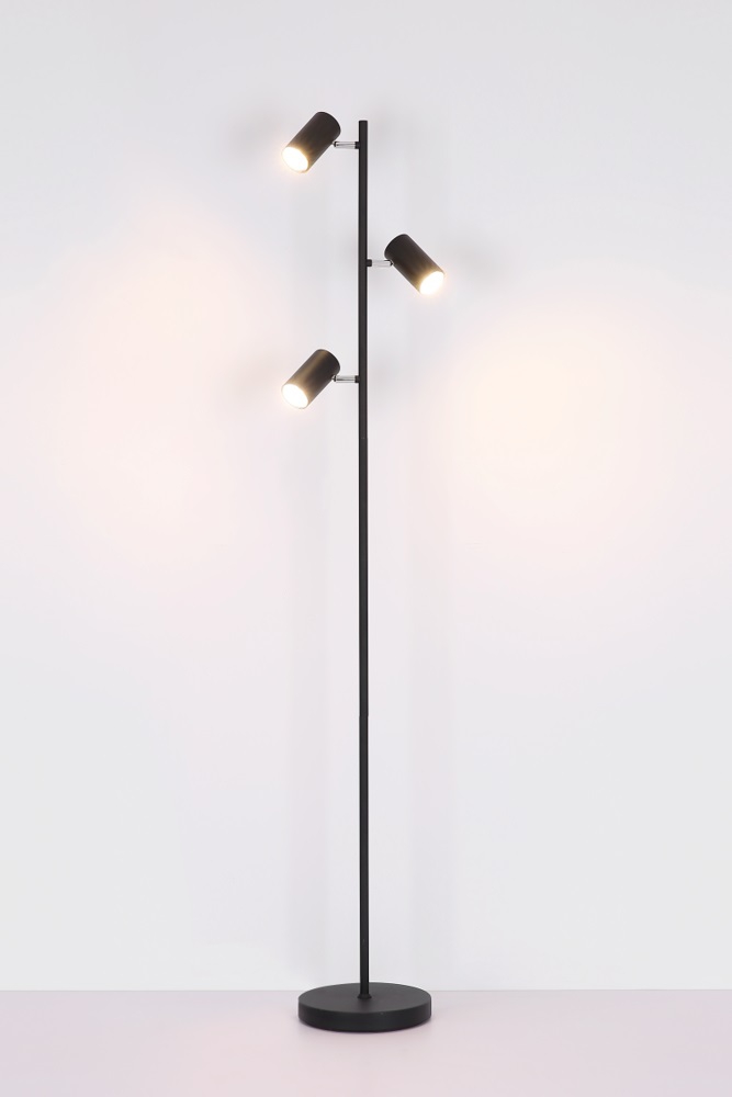 Strak vormgegeven vloerlamp CILINDRA 3-lichts | Zwart