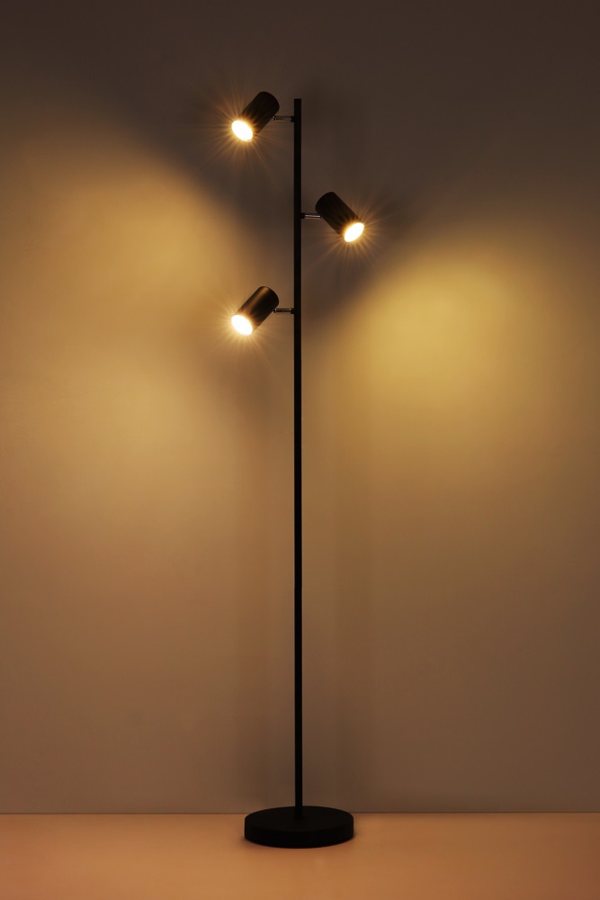 Strak vormgegeven vloerlamp CILINDRA 3-lichts | Zwart