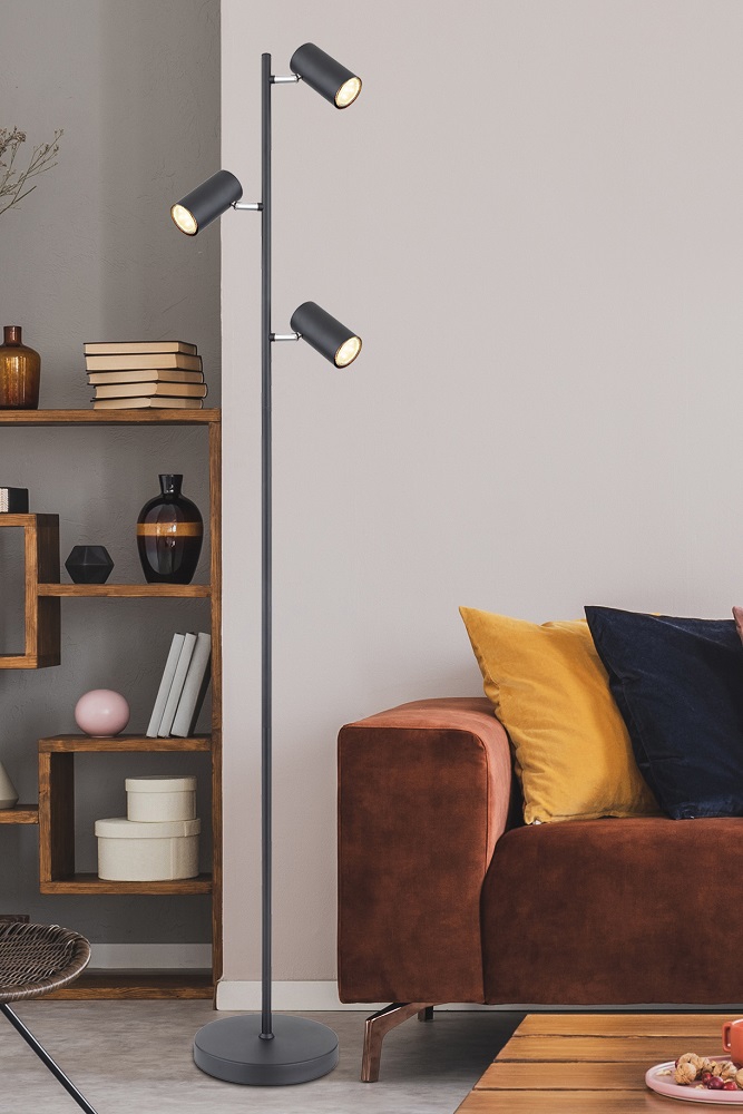 Strak vormgegeven vloerlamp CILINDRA 3-lichts | Zwart