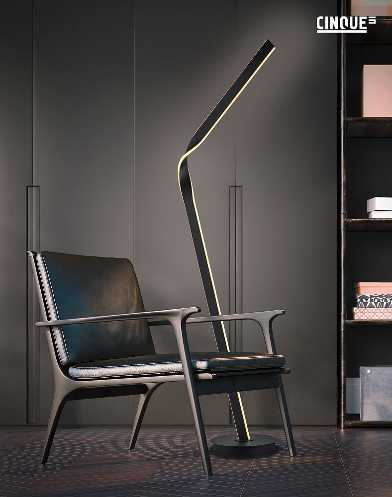 Cinque stijlvolle design vloerlamp CICENZA 181 cm | Mat zwart