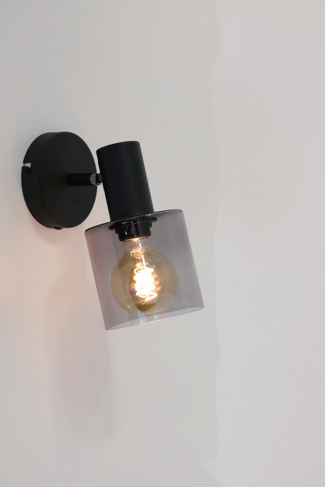 Wandlamp YAMAS | Smoke glas Ø 12 cm