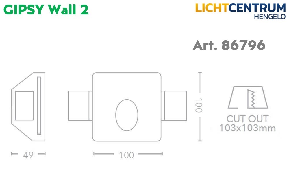 Trimless inbouw wandlamp / trapverlichting GIPSY WALL 2 LED