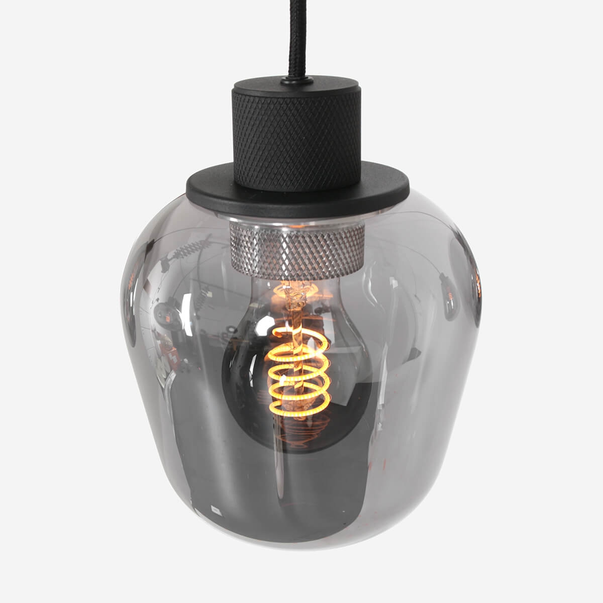 Hanglamp DEFLEX 3-lichts metallic smoke zwart ronde plaat | Ronde plaat 30 cm