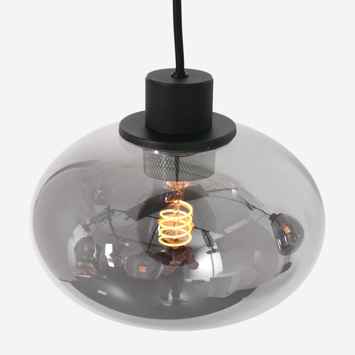 Hanglamp DEFLEX 3-lichts metallic smoke zwart ronde plaat | Ronde plaat 30 cm
