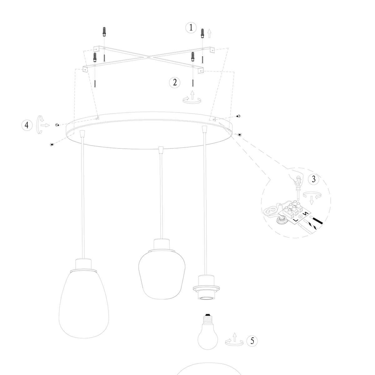 Hanglamp DEFLEX 3-lichts metallic smoke zwart ronde plaat | Ronde plaat 30 cm