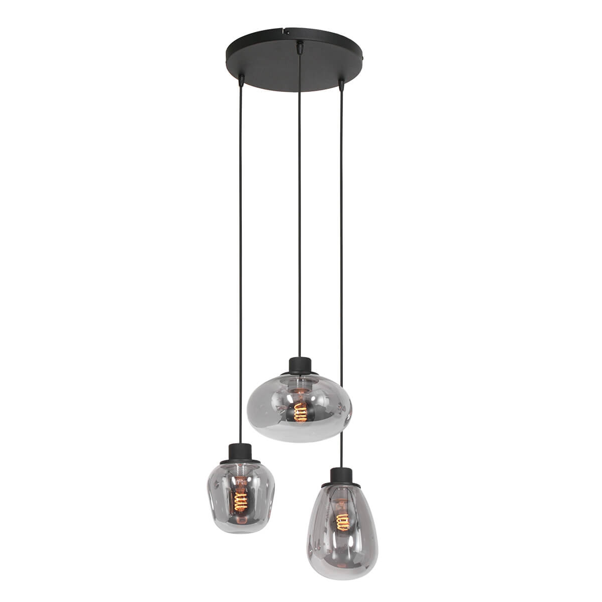 Hanglamp DEFLEX 3-lichts metallic smoke zwart ronde plaat | Ronde plaat 30 cm
