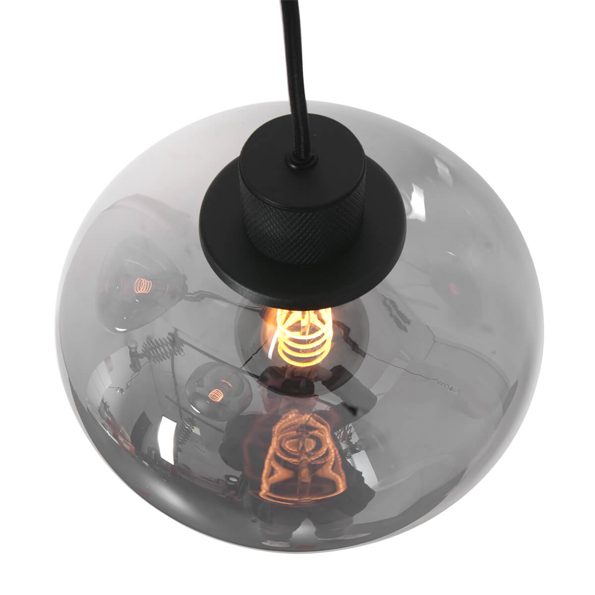 Hanglamp DEFLEX 3-lichts metallic smoke zwart ronde plaat | Ronde plaat 30 cm