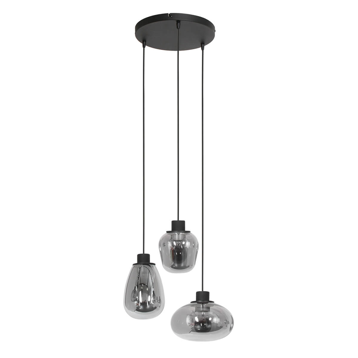 Hanglamp DEFLEX 3-lichts metallic smoke zwart ronde plaat | Ronde plaat 30 cm