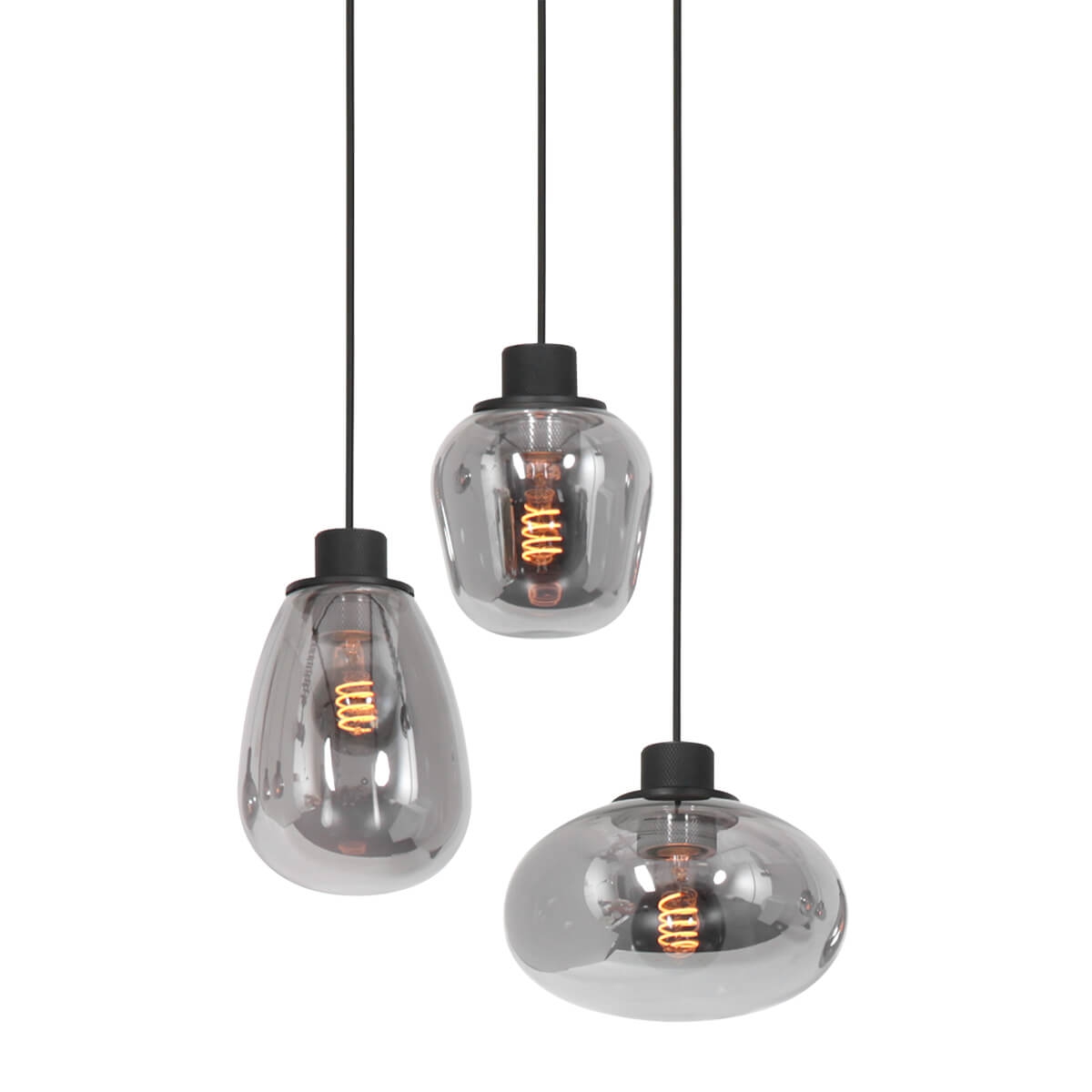 Hanglamp DEFLEX 3-lichts metallic smoke zwart ronde plaat | Ronde plaat 30 cm