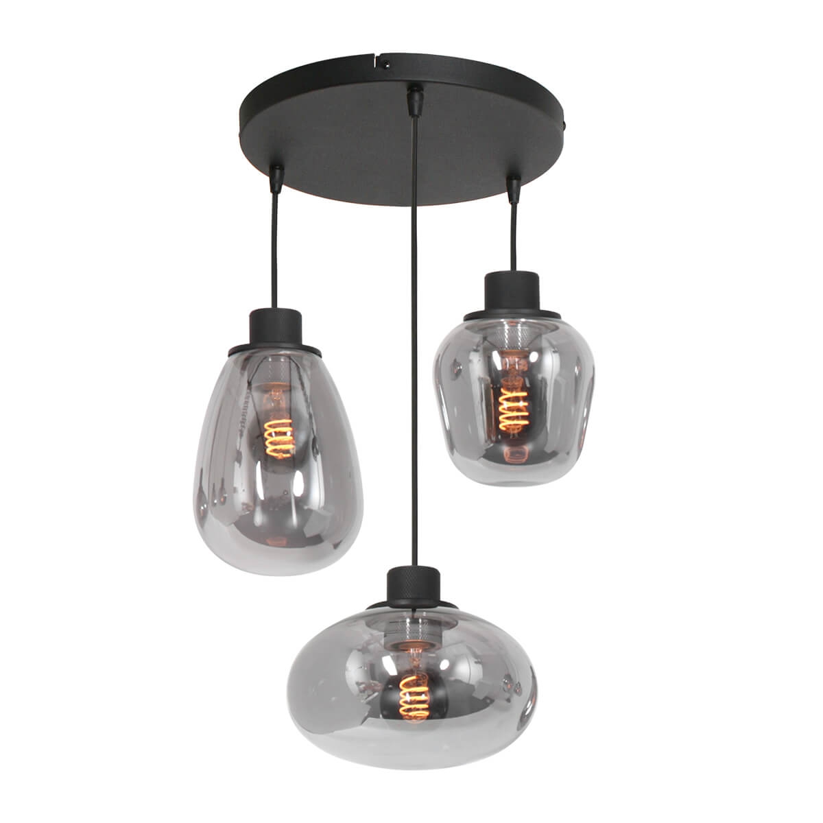 Hanglamp DEFLEX 3-lichts metallic smoke zwart ronde plaat | Ronde plaat 30 cm
