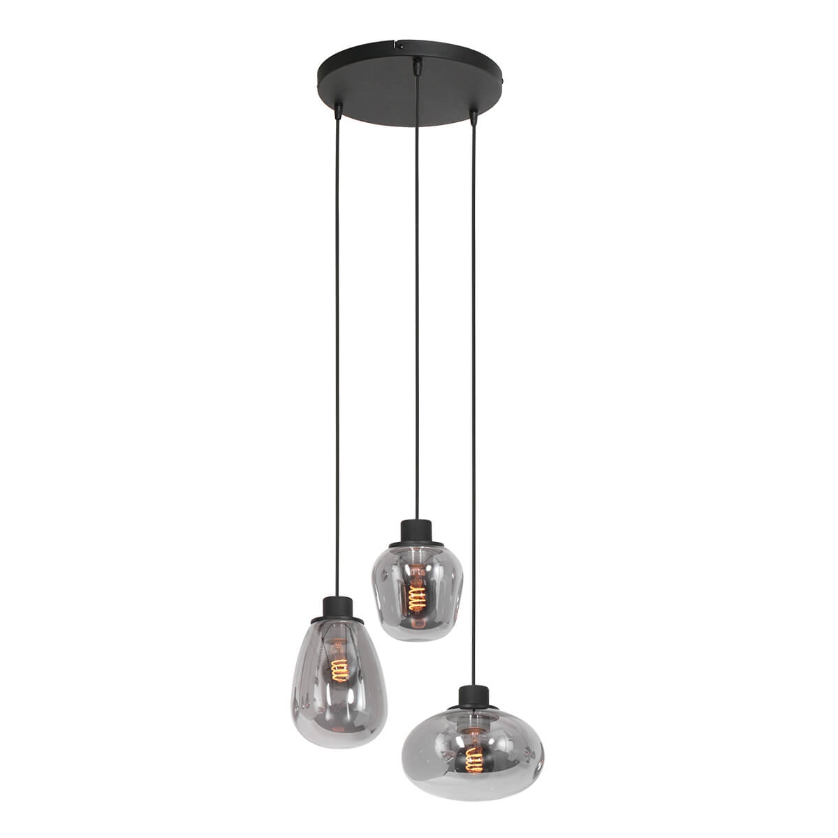 Hanglamp DEFLEX 3-lichts metallic smoke zwart ronde plaat | Ronde plaat 30 cm