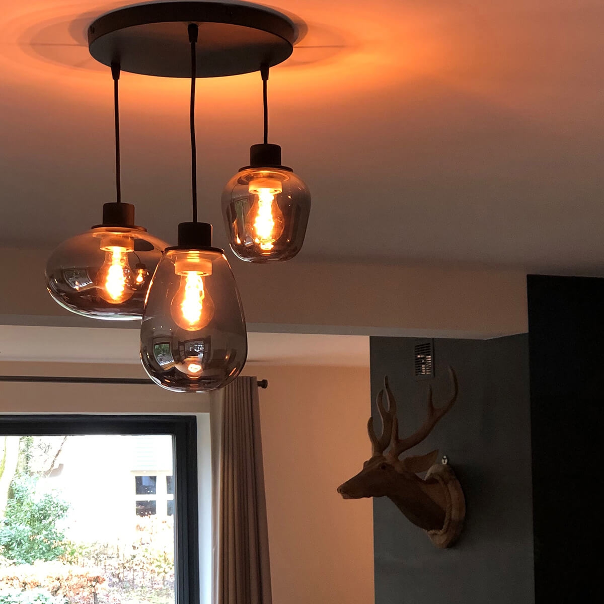 Hanglamp DEFLEX 3-lichts metallic smoke zwart ronde plaat | Ronde plaat 30 cm
