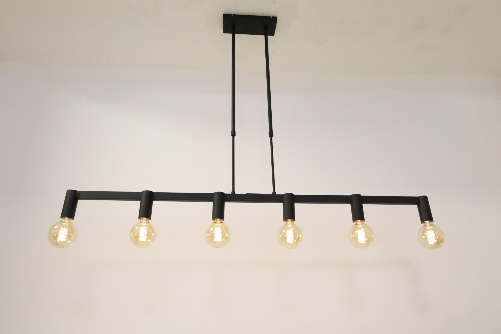 Strakke kokervormige 6-lichts hanglamp | Zwart/Goud