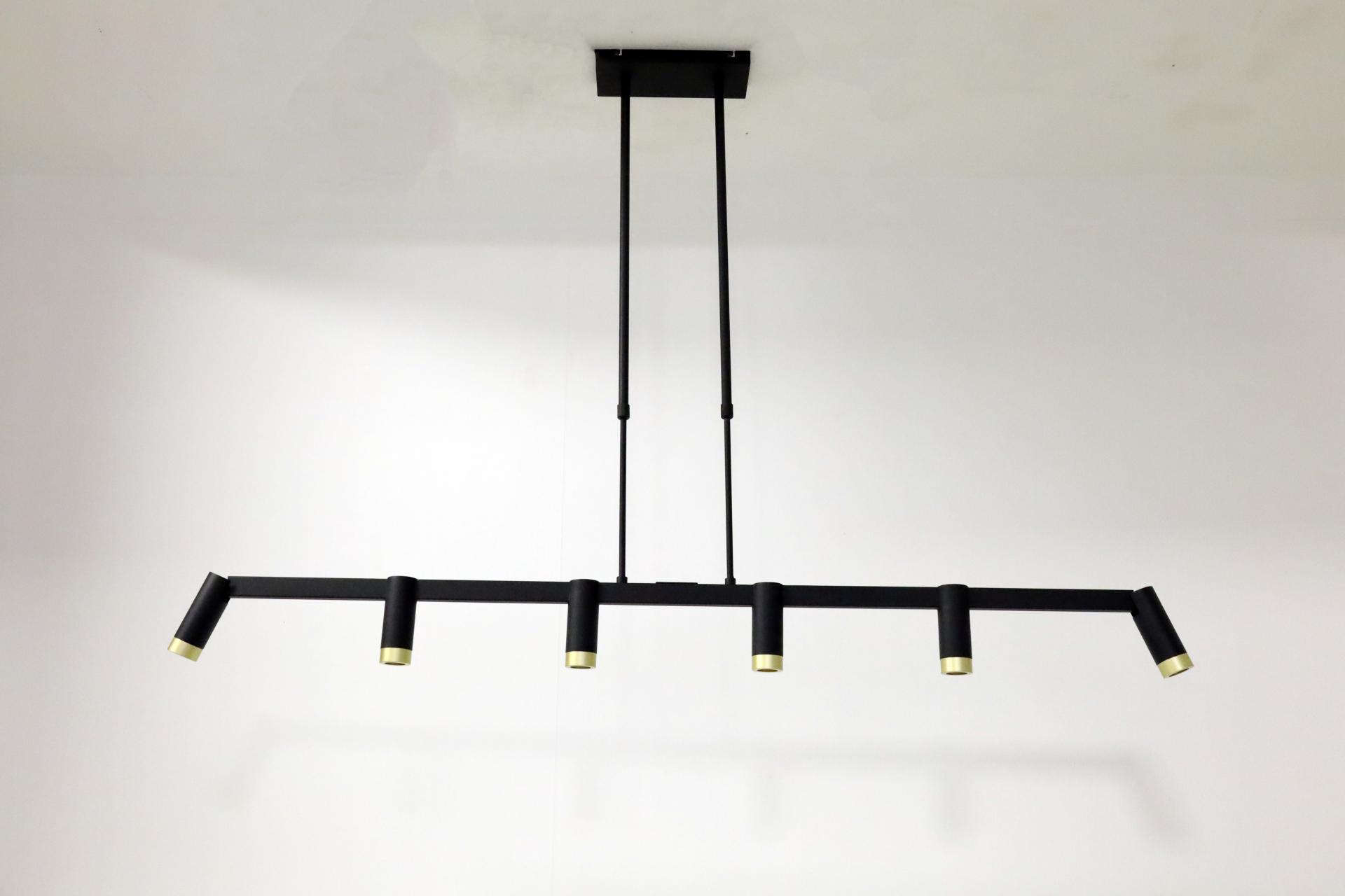 Strakke kokervormige 6-lichts hanglamp | Zwart/Goud