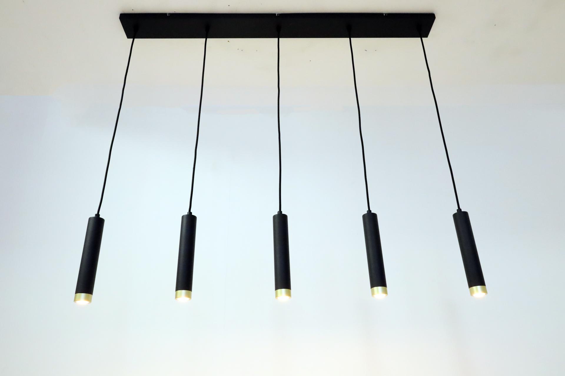 Strakke kokerhanglamp MILLER 5-lichts | Zwart/Goud