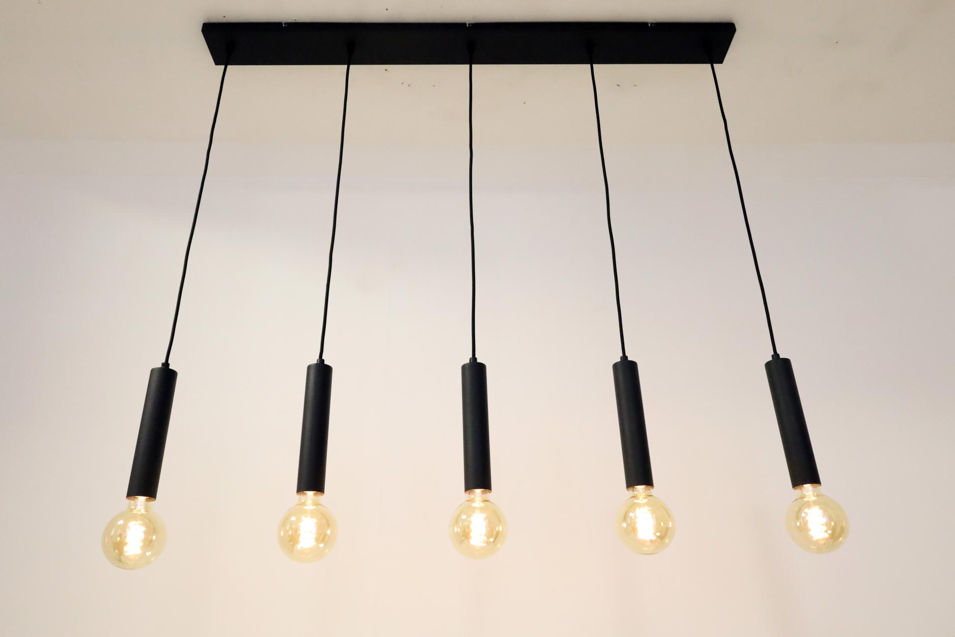 Strakke kokerhanglamp MILLER 5-lichts | Zwart/Goud