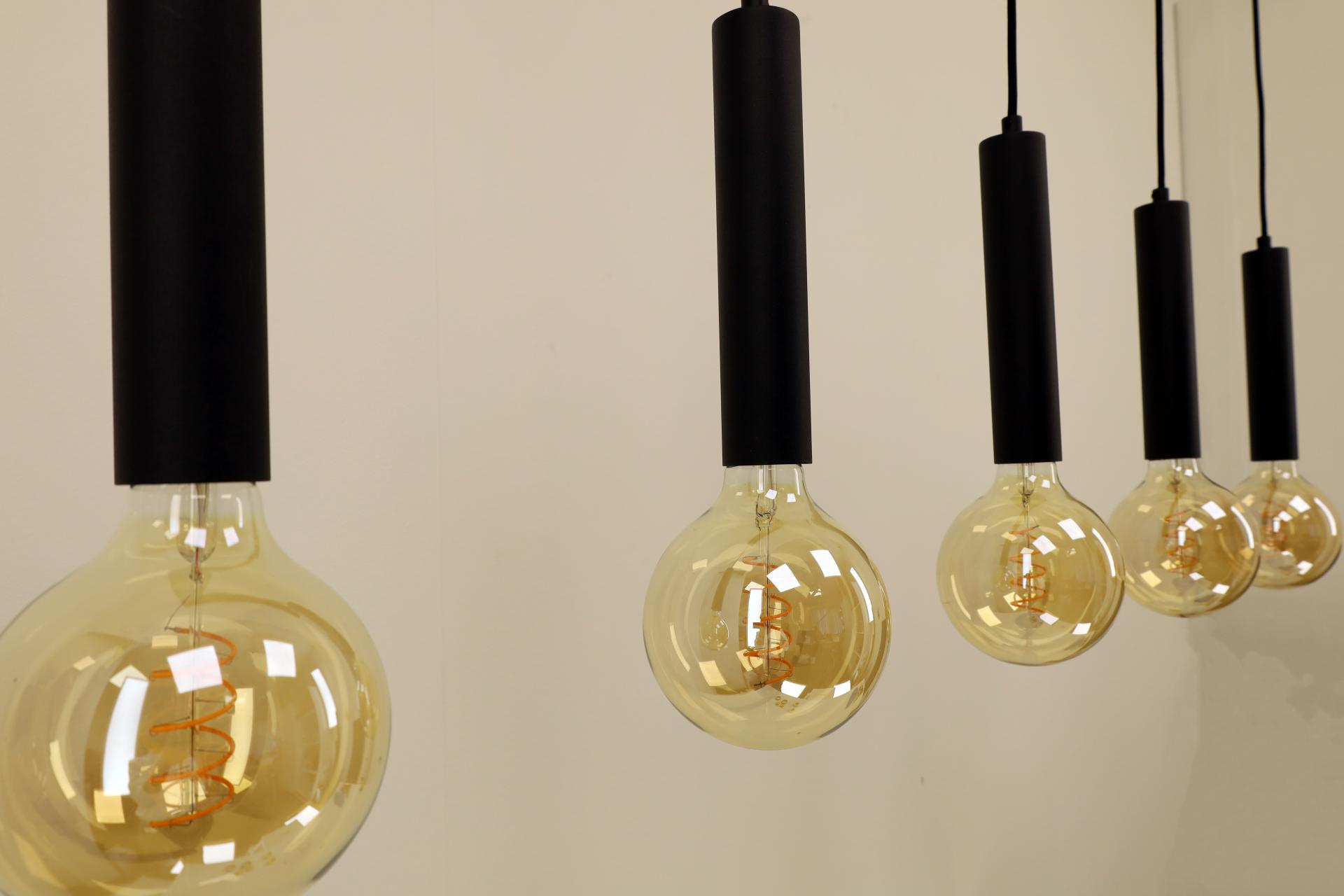 Strakke kokerhanglamp MILLER 5-lichts | Zwart/Goud